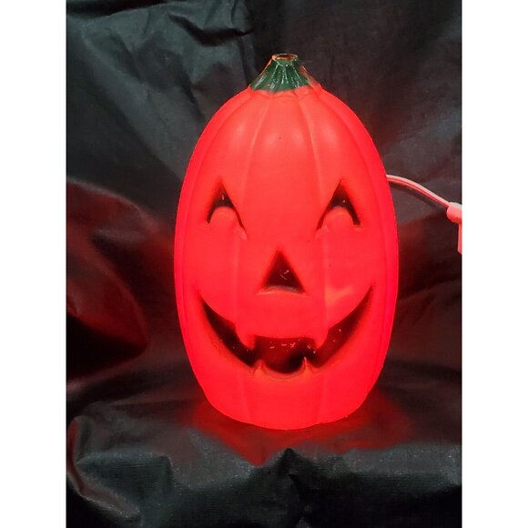 Halloween JACK-O-LANTERN BLOW MOLD 9"h w/ light cord orange plastic pumpkin head - Picture 6 of 11